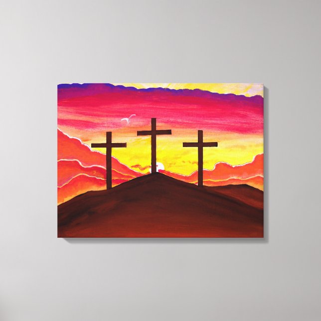 Risen As He Said Three Crosses Easter Canvas Art (Front)
