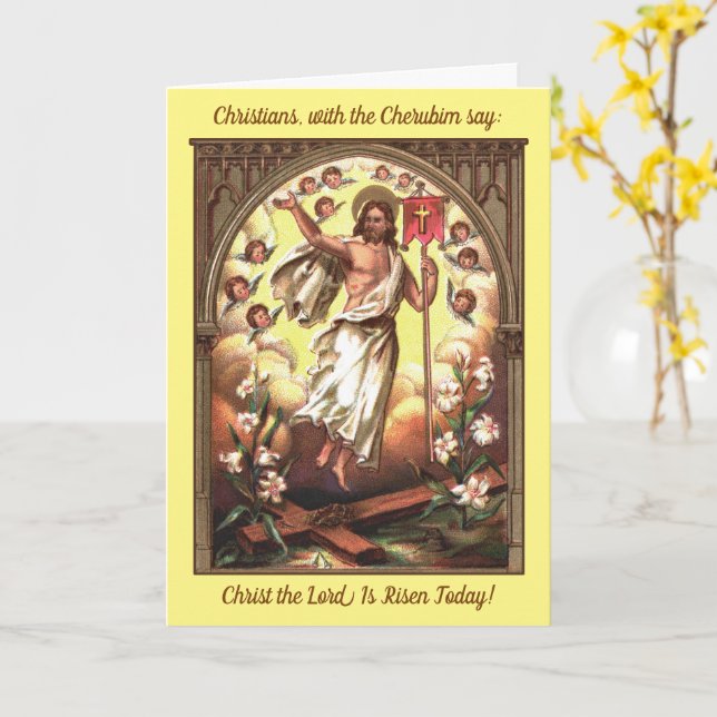 Risen Christ amid a Compass of Cherubim Easter Car Card (Yellow Flower)