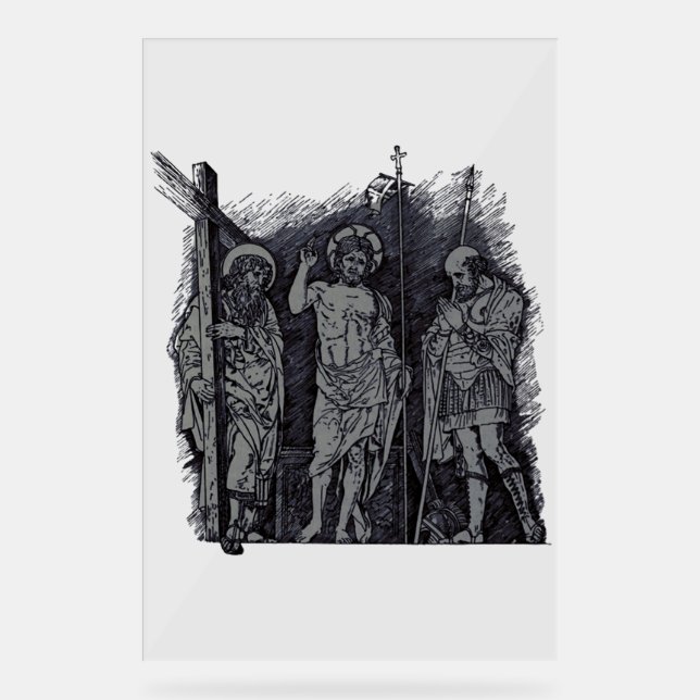 Risen Christ between Saints Andrew and Longinus Acrylic Sign (Front)