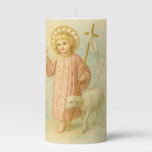  Risen Christ Child with Paschal Lamb and Lilies Pillar Candle