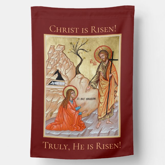 Risen Christ Icon Weatherproof House Flag (Back)