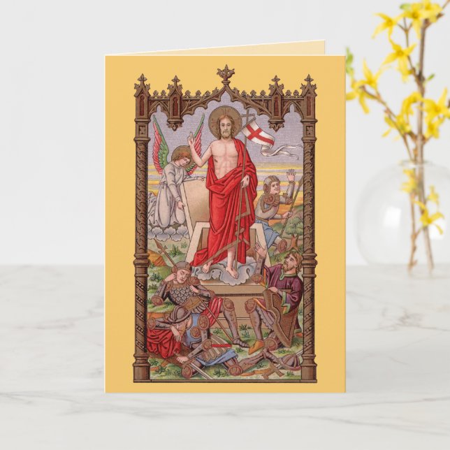 Risen Christ with Soldiers at the Tomb Easter Card (Yellow Flower)