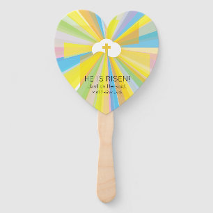 Risen Cloud and Cross with Colorful Light Rays Hand Fan