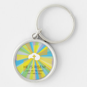 Risen Cloud and Cross with Colorful Light Rays Keychain