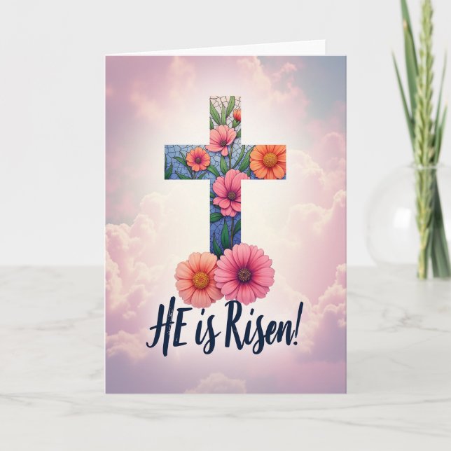 Risen Floral Cross Message Card (Front)