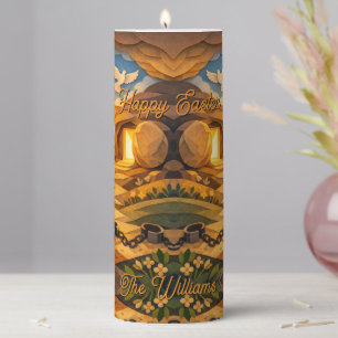 Risen Jesus Empty Tomb 3D Papercut Easter Pillar Candle