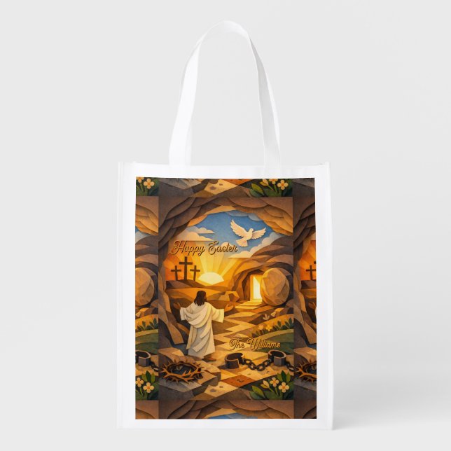 Risen Jesus Empty Tomb 3D Papercut Easter Tote Bag (Front)