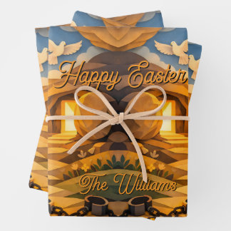 Risen Jesus Empty Tomb 3D Papercut Easter Wrapping Paper Sheets