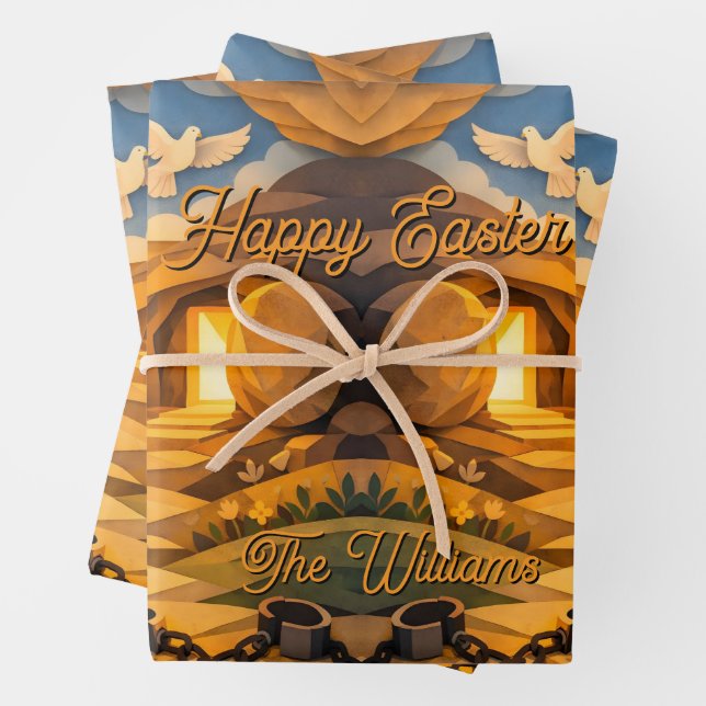 Risen Jesus Empty Tomb 3D Papercut Easter Wrapping Paper Sheets (In situ)