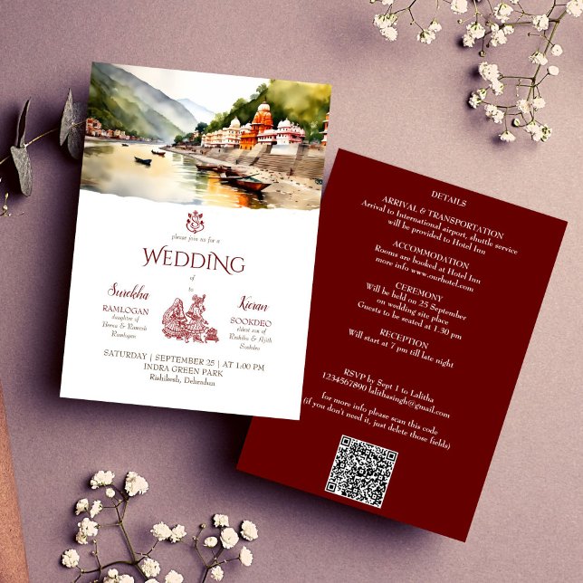 Rishikesh Indian destination wedding template (Rishikesh Indian destination wedding editable template invitation digital download modern watercolor)