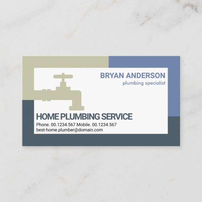 Rising Blue Water Faucet Border Plumber Business Card (Front)