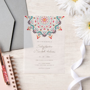 Rising Boho Indian Fusion Floral Mandala Wedding Vellum Invitations