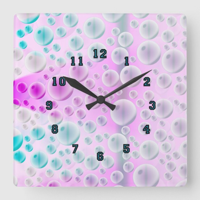 Rising Bubbles (Pink&Blue) Square Wall Clock (Front)