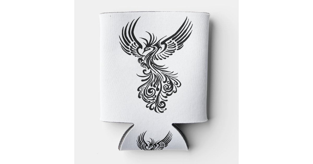 Rising From The Ashes Black Phoenix Tattoo Stencil Can Cooler Zazzle