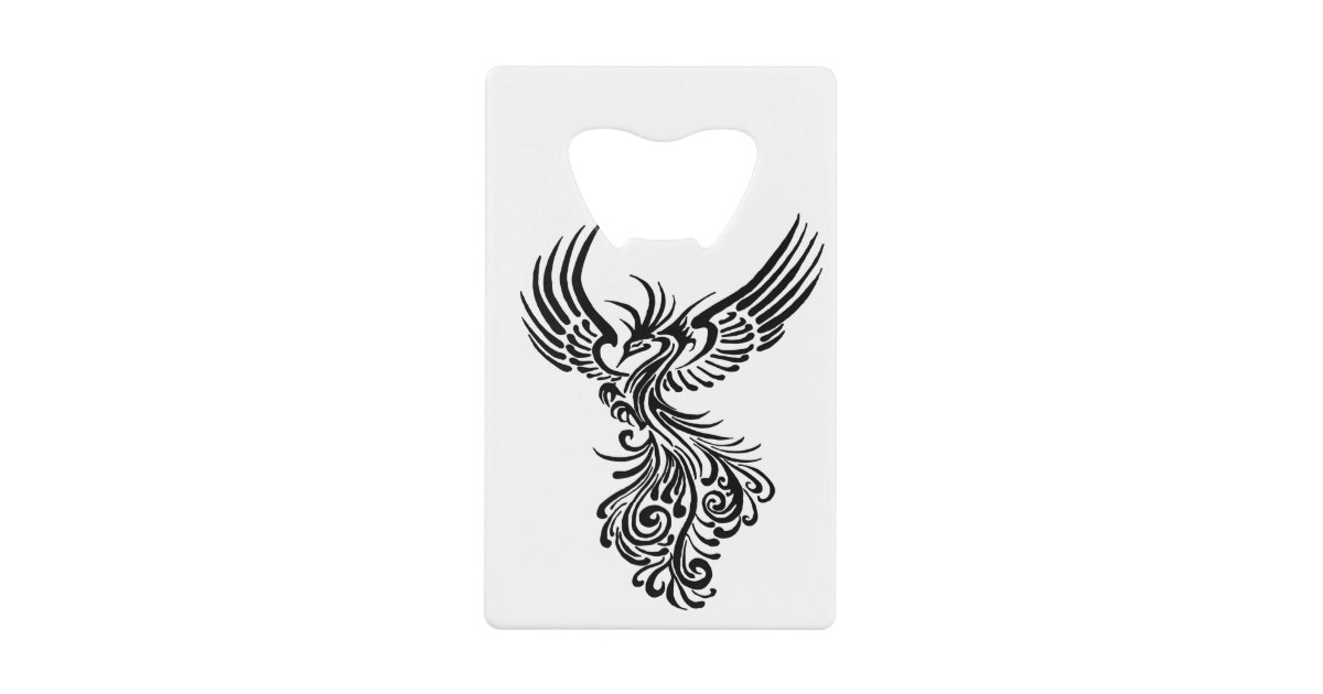 Rising From The Ashes Black Phoenix Tattoo Stencil Credit Card Bottle Opener Zazzle Com