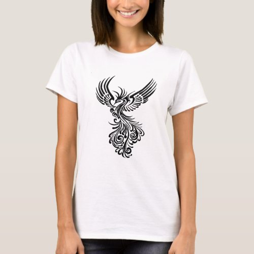 Rising From The Ashes Black Phoenix Tattoo Stencil T_Shirt