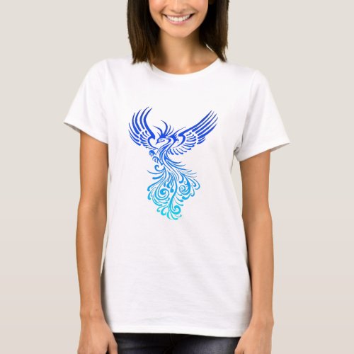 Rising From The Ashes Phoenix Blue Aqua Ombre T_Shirt