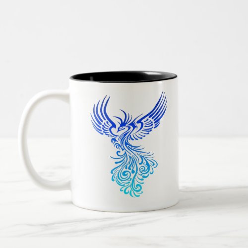 Rising From The Ashes Phoenix Blue Aqua Ombre Two_Tone Coffee Mug