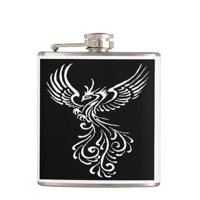 Rising From The Ashes Phoenix White Illustration Flask (Front)