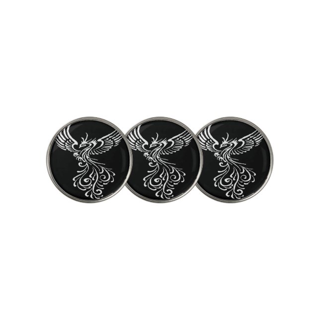 Rising From The Ashes Phoenix White Illustration Golf Ball Marker (3 Up)