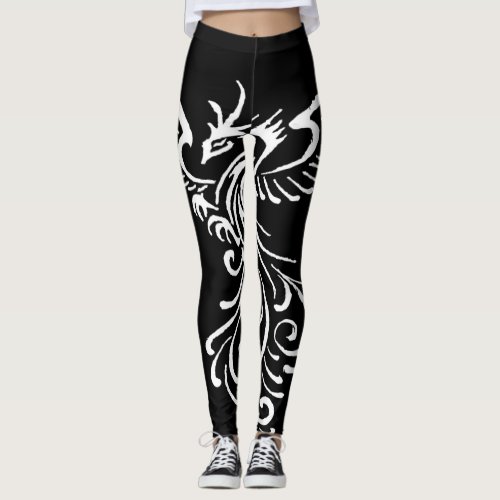 Rising From The Ashes Phoenix White Illustration Leggings