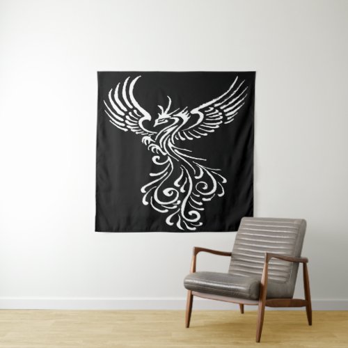 Rising From The Ashes Phoenix White Illustration Tapestry