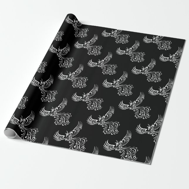 Rising From The Ashes Phoenix White Illustration Wrapping Paper (Unrolled)