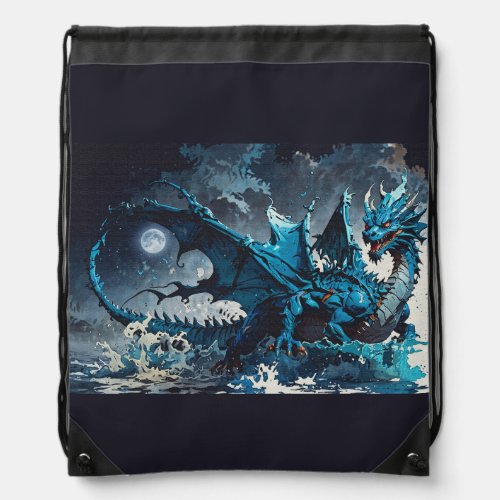 Rising from the Oceans_Dragon Artwork Drawstring Bag