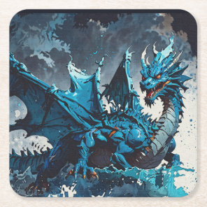 Rising from the Oceans-Dragon Artwork Square Paper Coaster