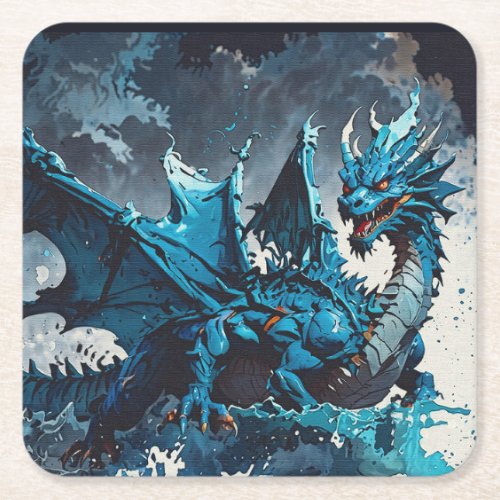 Rising from the Oceans_Dragon Artwork Square Paper Coaster