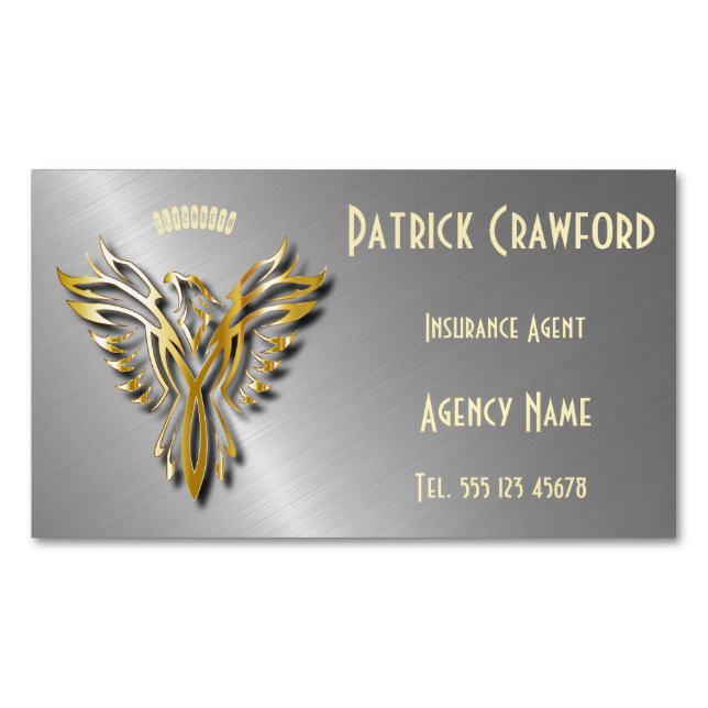 Rising Golden Phoenix Gold Flames With Shadows Business Card Magnet (Front)