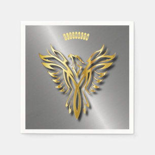 Rising Golden Phoenix Gold Flames With Shadows Paper Napkins