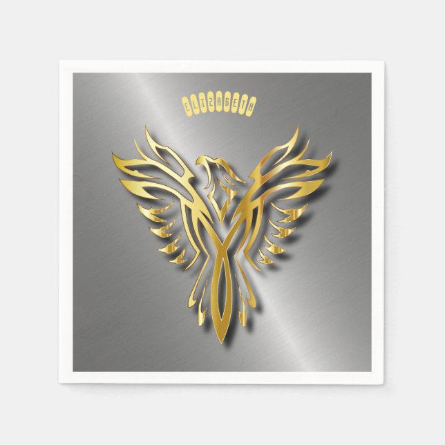 Rising Golden Phoenix Gold Flames With Shadows Paper Napkins (Front)