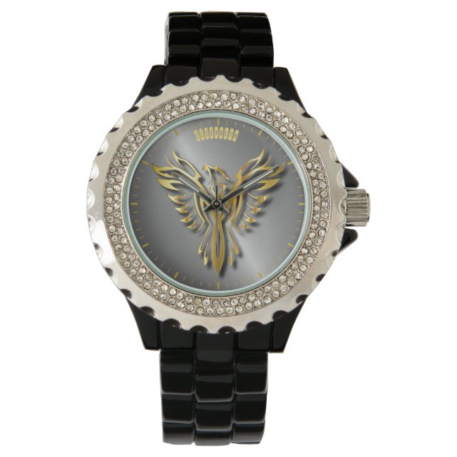 Rising Golden Phoenix Gold Flames With Shadows Watch (Front)