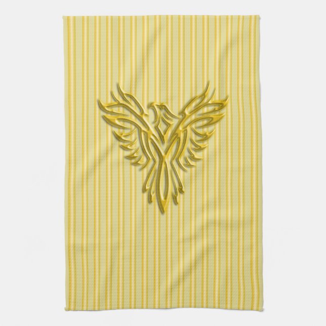 Rising golden phoenix with golden bands towel (Vertical)
