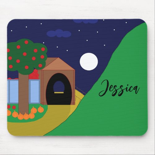 Rising Moon with Apple Tree and Mountain Mouse Pad