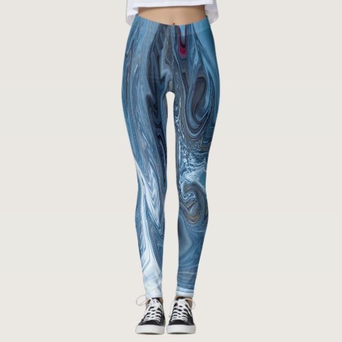 Rising Ocean _ Blue Abstract Yoga Pants