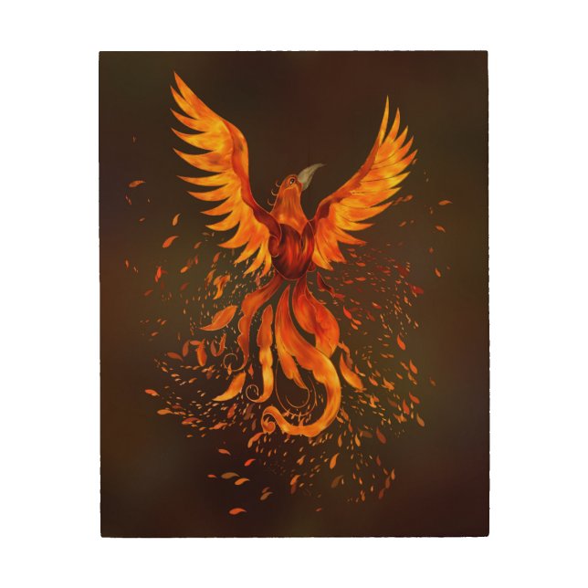 Rising Phoenix Bird Wood Wall Art (Front)