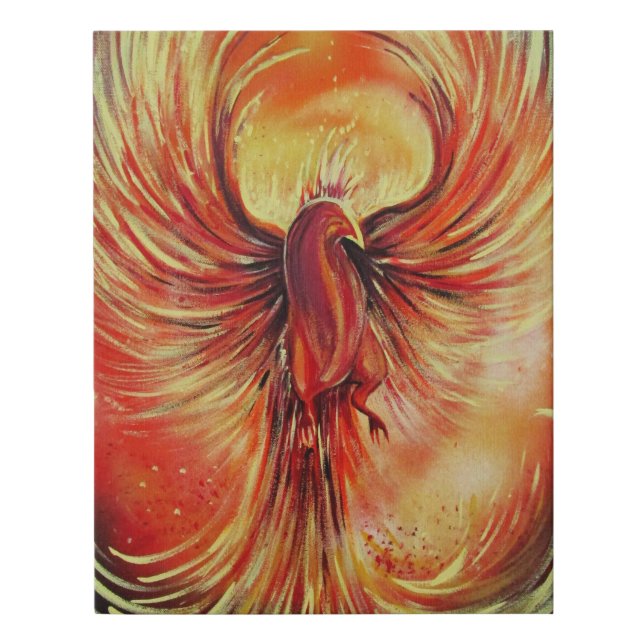 Rising Phoenix Fire Bird Bold Flame Fantasy Faux Canvas Print (Front)