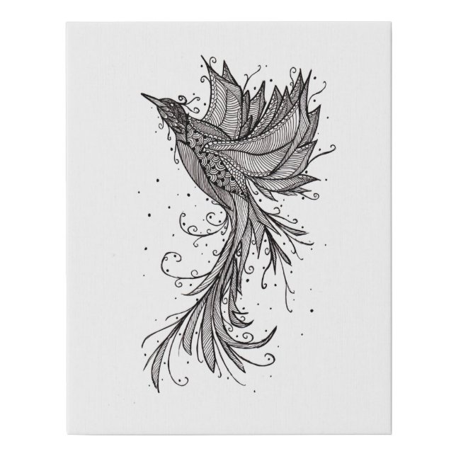 Rising Phoenix Ink Faux Canvas Print (Front)