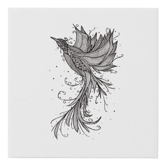 Rising Phoenix Lineart Canvas Print (Front)