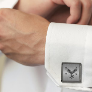 Rising Phoenix Monogrammed Initials Gray Metallic Cufflinks