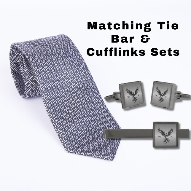 Rising Phoenix Monogrammed Initials Gray Metallic Cufflinks (Creator Uploaded)