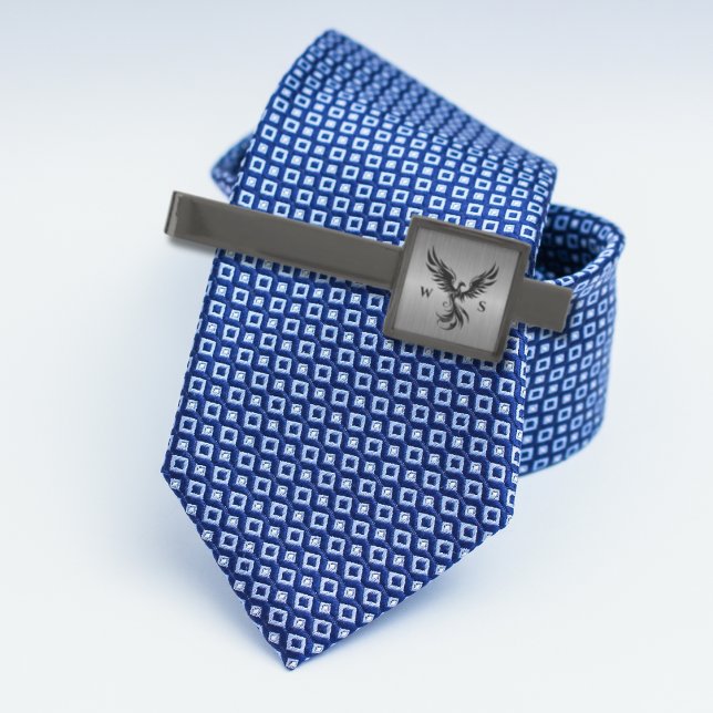 Rising Phoenix Monogrammed Initials Gray Metallic Gunmetal Finish Tie Bar (Creator Uploaded)