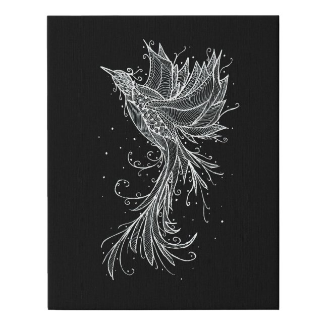 Rising Phoenix white on black Lineart Canvas Print (Front)