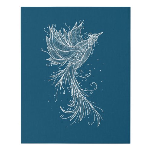 Rising Phoenix White on Blue Faux Canvas Print