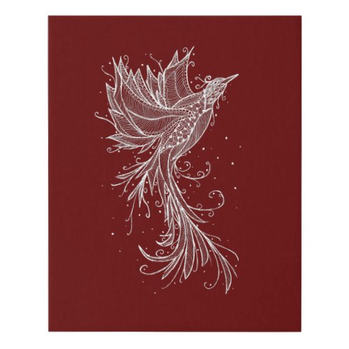 Rising Phoenix White on Red Faux Canvas Print