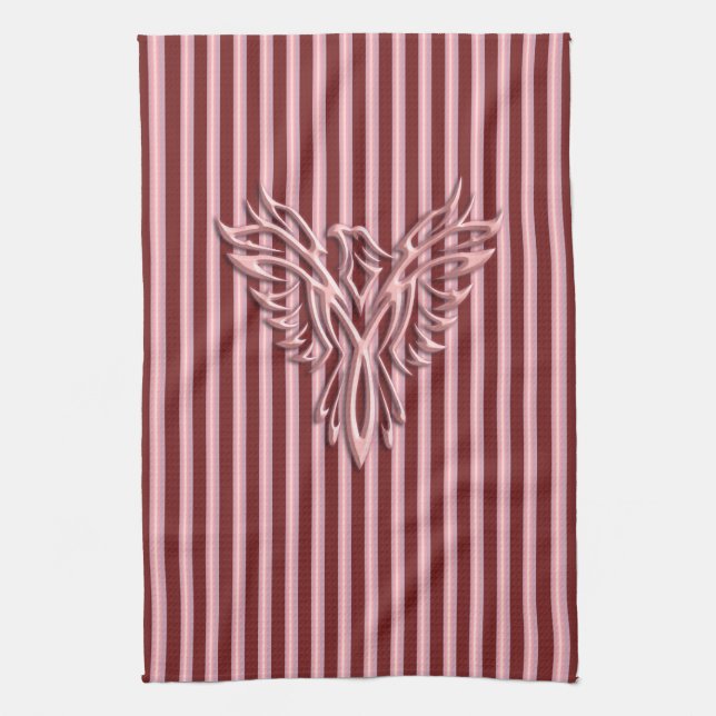 Rising pink phoenix with pink and maroon bands towel (Vertical)