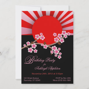 Rising Sun Sakura Birthday Invitations