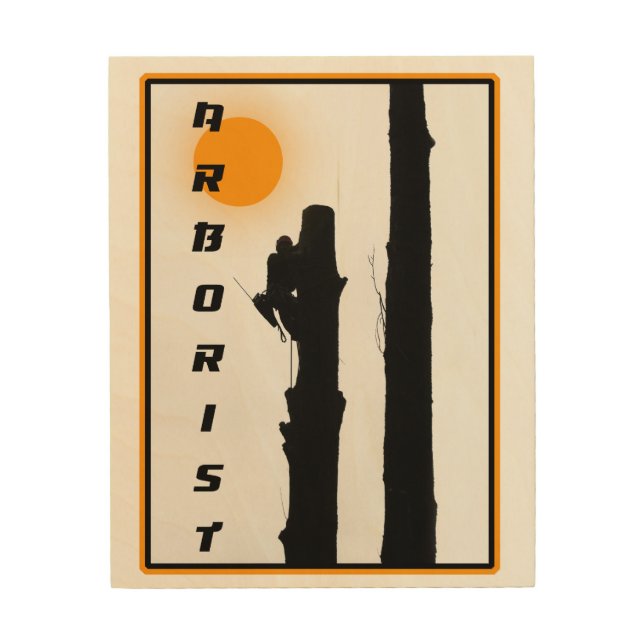 Rising sun silhouette tree climber Arborist Wood Wall Art (Front)